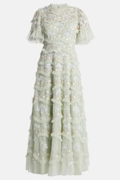 Daisy Wave Sequin Midi Dress in Green