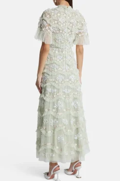 Daisy Wave Sequin Midi Dress in Green