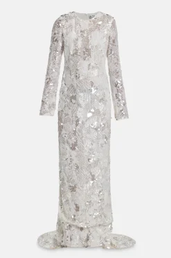 Darina Sequins Embellished Evening Gown in Silver