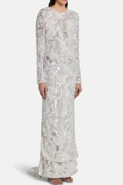 Darina Sequins Embellished Evening Gown in Silver