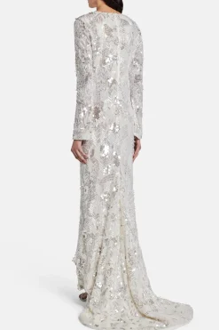 Darina Sequins Embellished Evening Gown in Silver