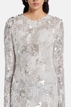 Darina Sequins Embellished Evening Gown in Silver