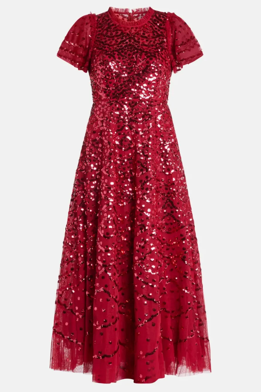 Deco Dot Sequin Evening Dress