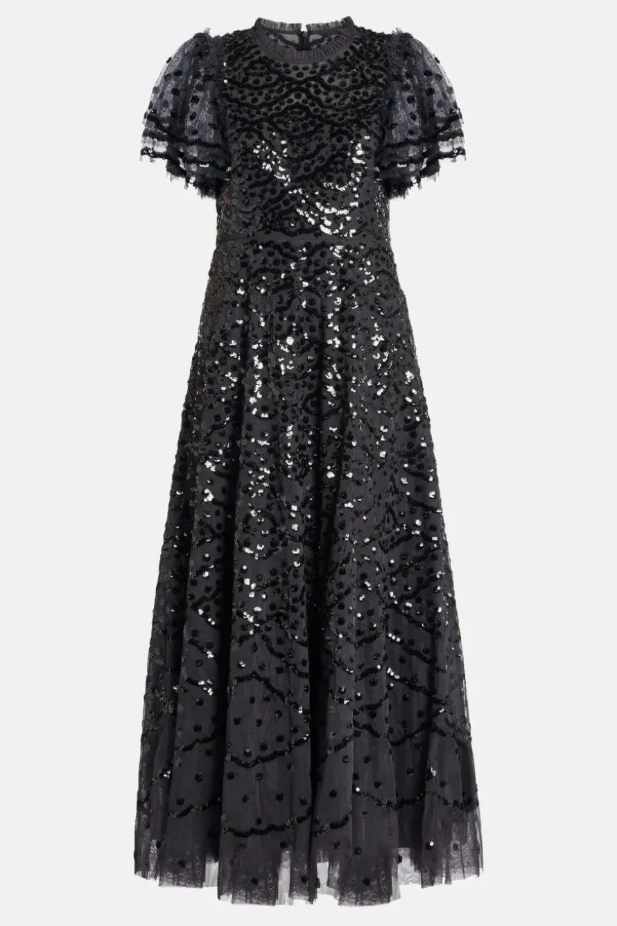 Deco Dot Sequin Evening Dress
