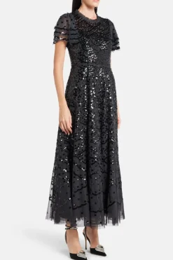 Deco Dot Sequin Evening Dress