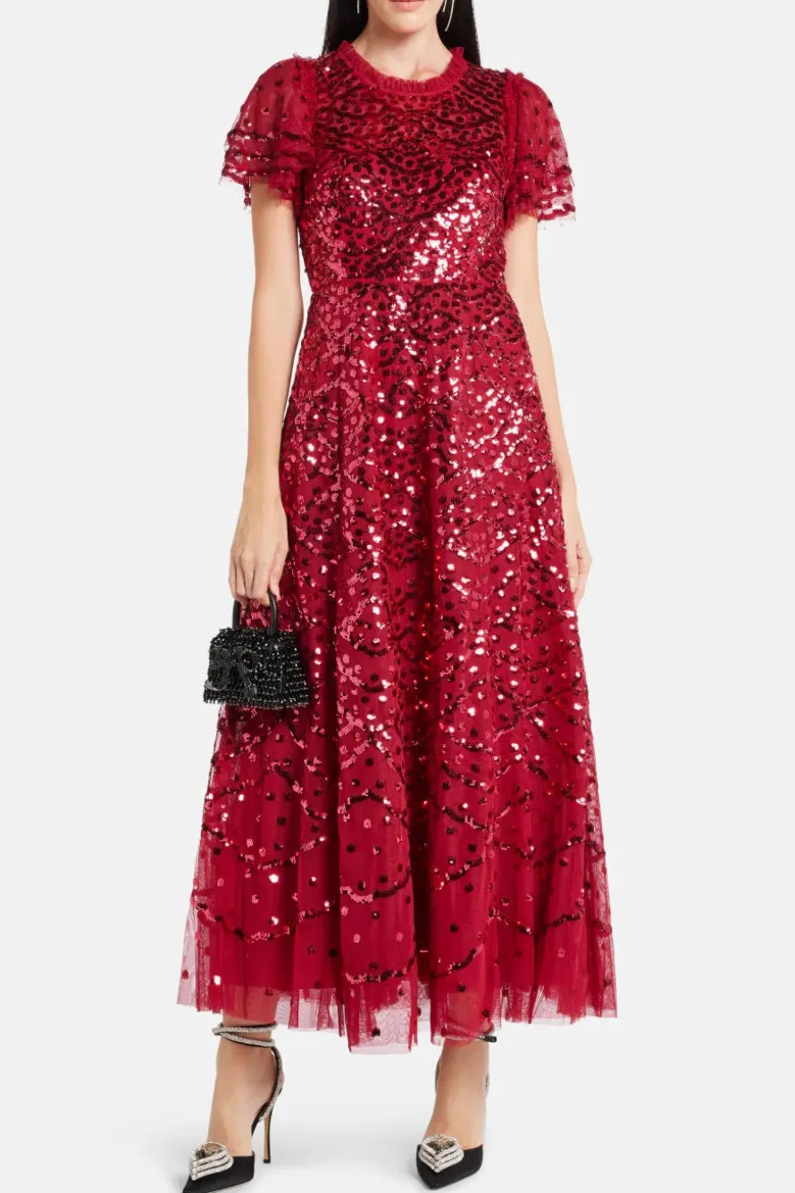 Deco Dot Sequin Evening Dress