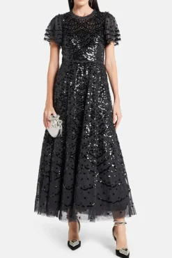 Deco Dot Sequin Evening Dress