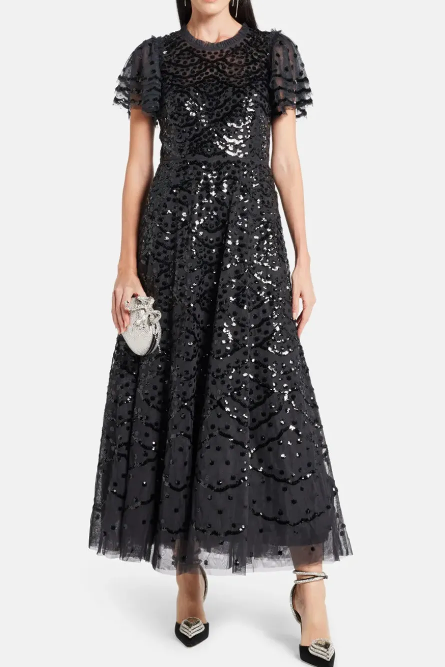 Deco Dot Sequin Evening Dress