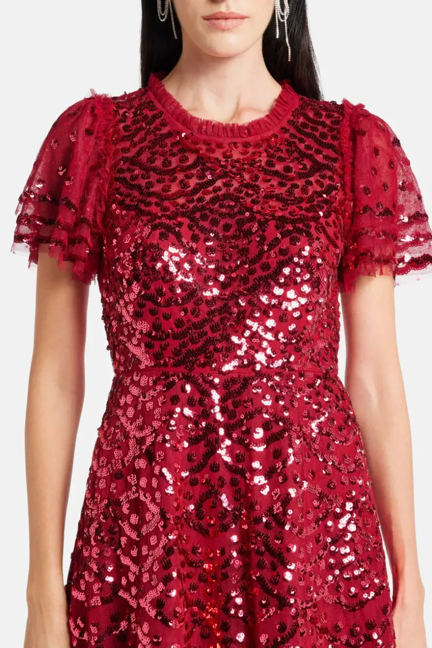 Deco Dot Sequin Evening Dress