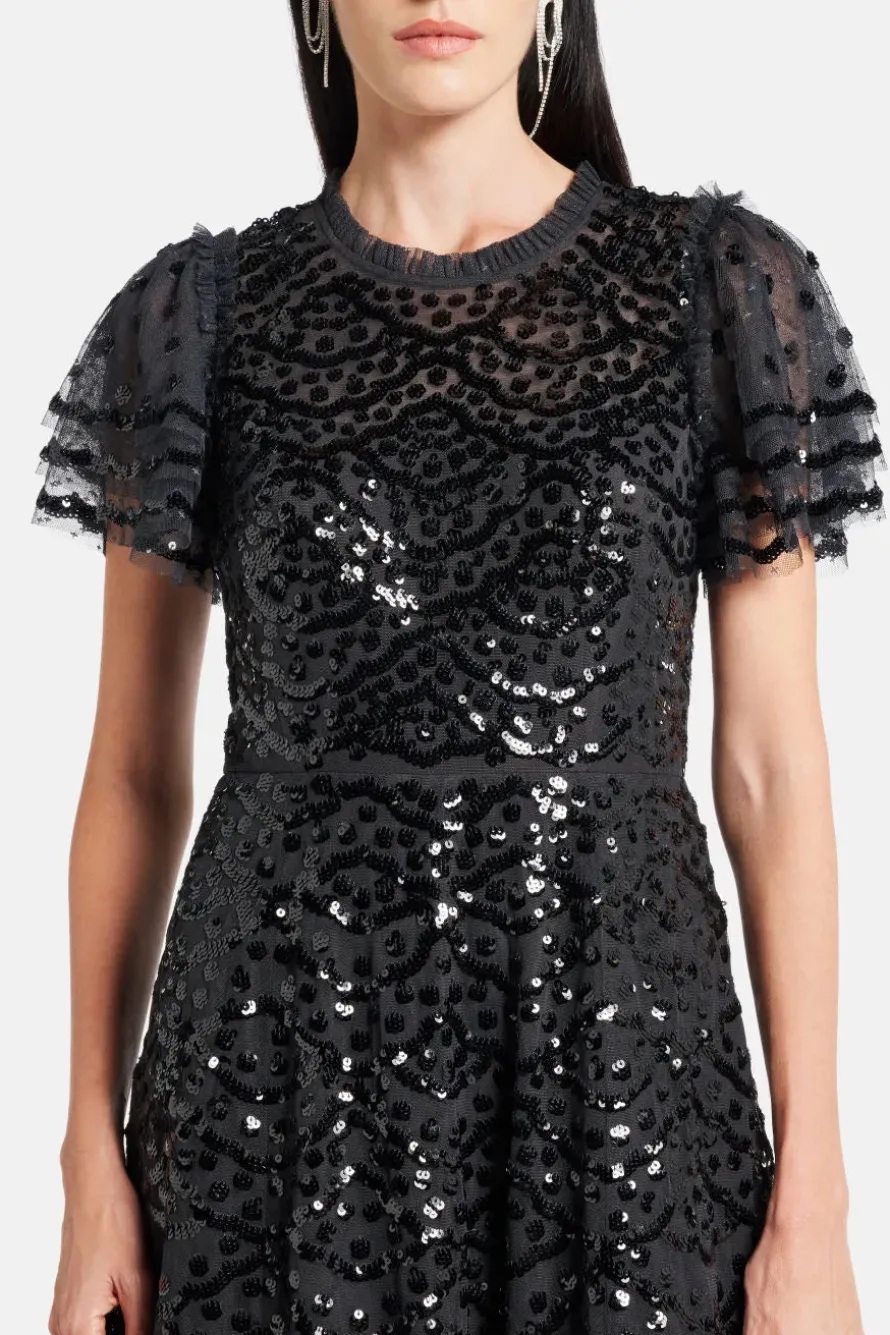 Deco Dot Sequin Evening Dress
