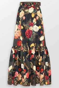 Deep Hem Frill Floral Maxi Skirt