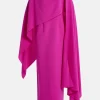 Demetria Crepe Cape Evening Gown in Pink