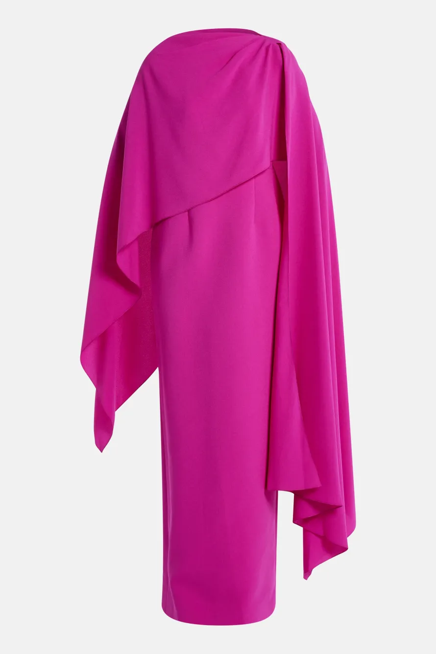 Demetria Crepe Cape Evening Gown in Pink