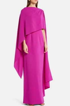 Demetria Crepe Cape Evening Gown in Pink