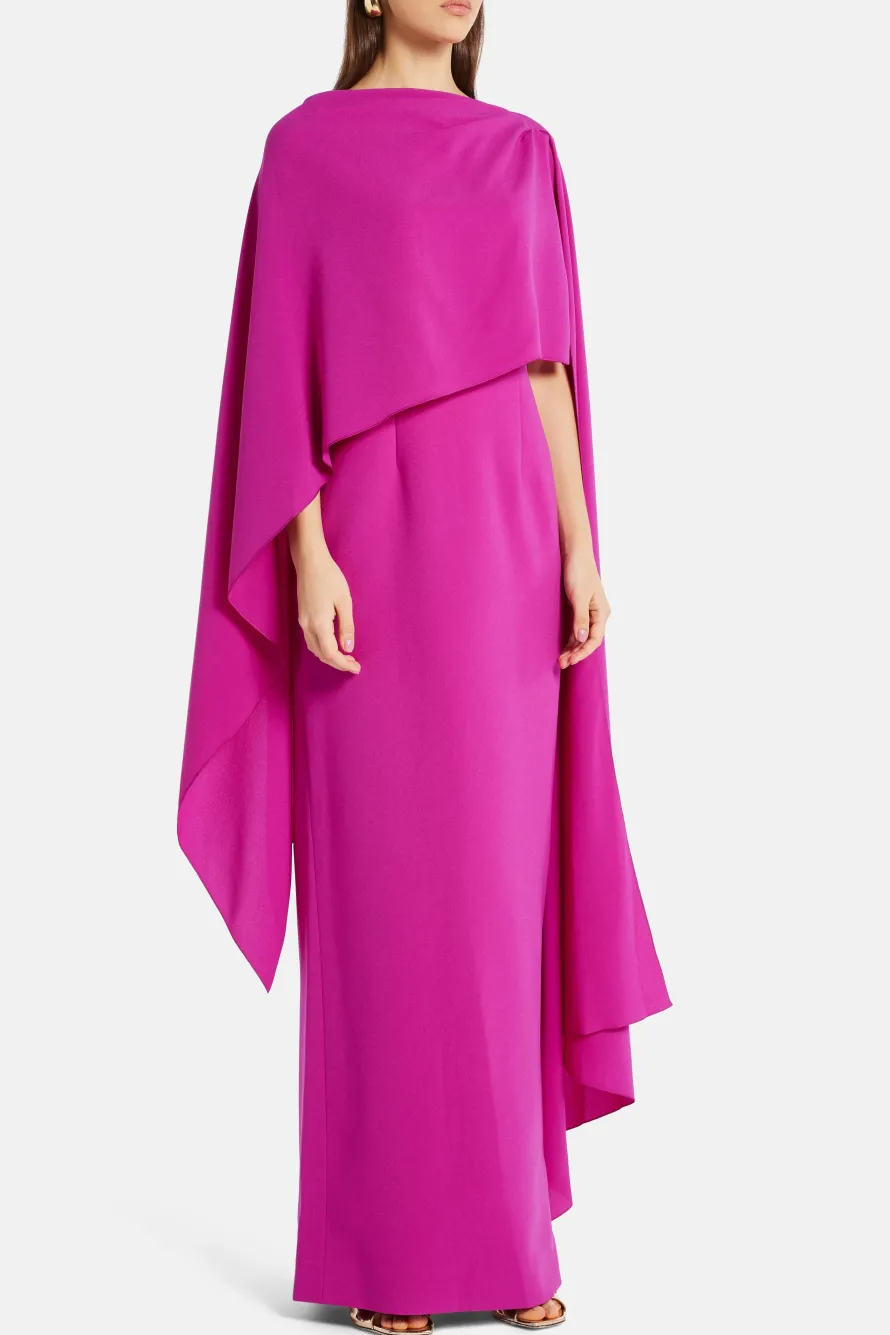Demetria Crepe Cape Evening Gown in Pink