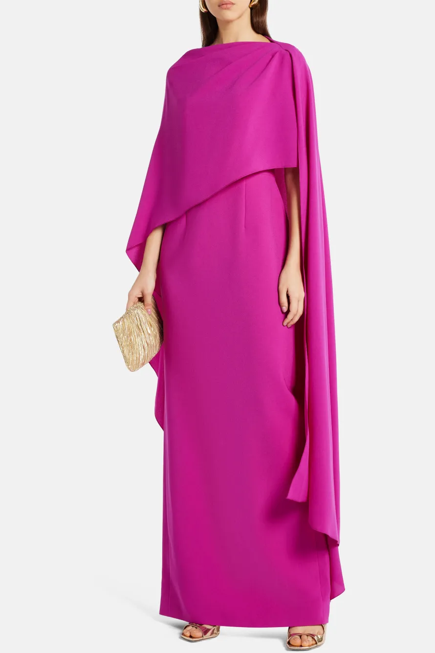 Demetria Crepe Cape Evening Gown in Pink