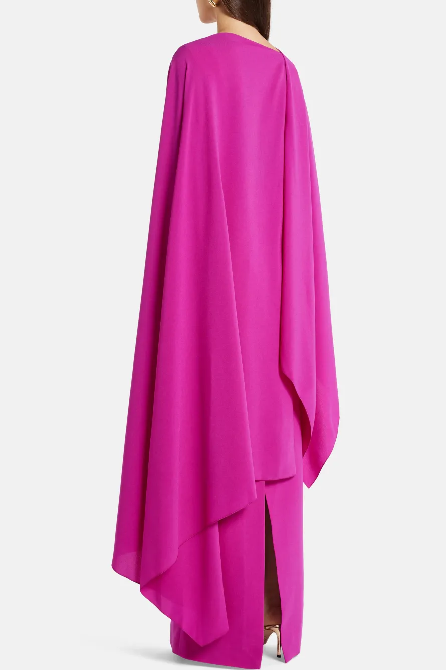 Demetria Crepe Cape Evening Gown in Pink