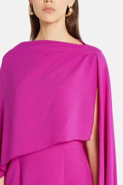 Demetria Crepe Cape Evening Gown in Pink
