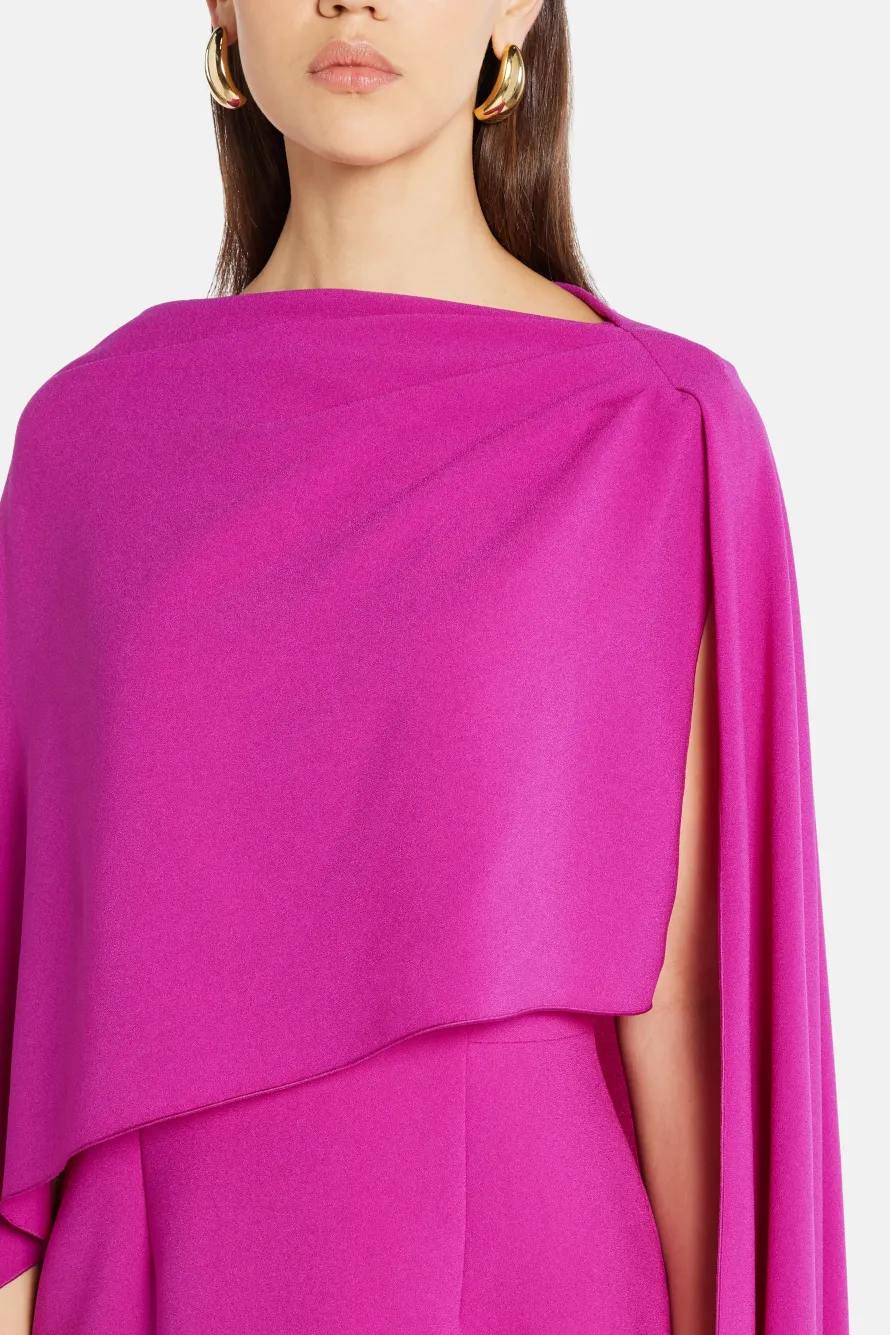 Demetria Crepe Cape Evening Gown in Pink