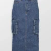 Denim Cargo Midi Skirt