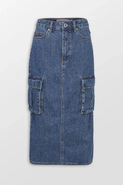 Denim Cargo Midi Skirt