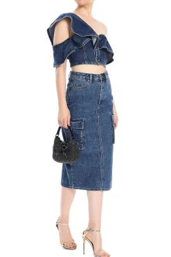 Denim Cargo Midi Skirt