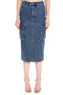 Denim Cargo Midi Skirt
