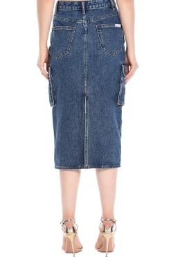 Denim Cargo Midi Skirt