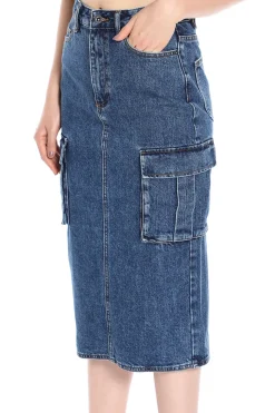 Denim Cargo Midi Skirt