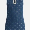 Denim Diamante Bow Sleeveless Cotton Mini Dress in Blue