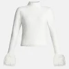 Dimension Textural Knit Skivvy Sleeves Cotton Top in White