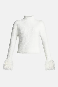 Dimension Textural Knit Skivvy Sleeves Cotton Top in White