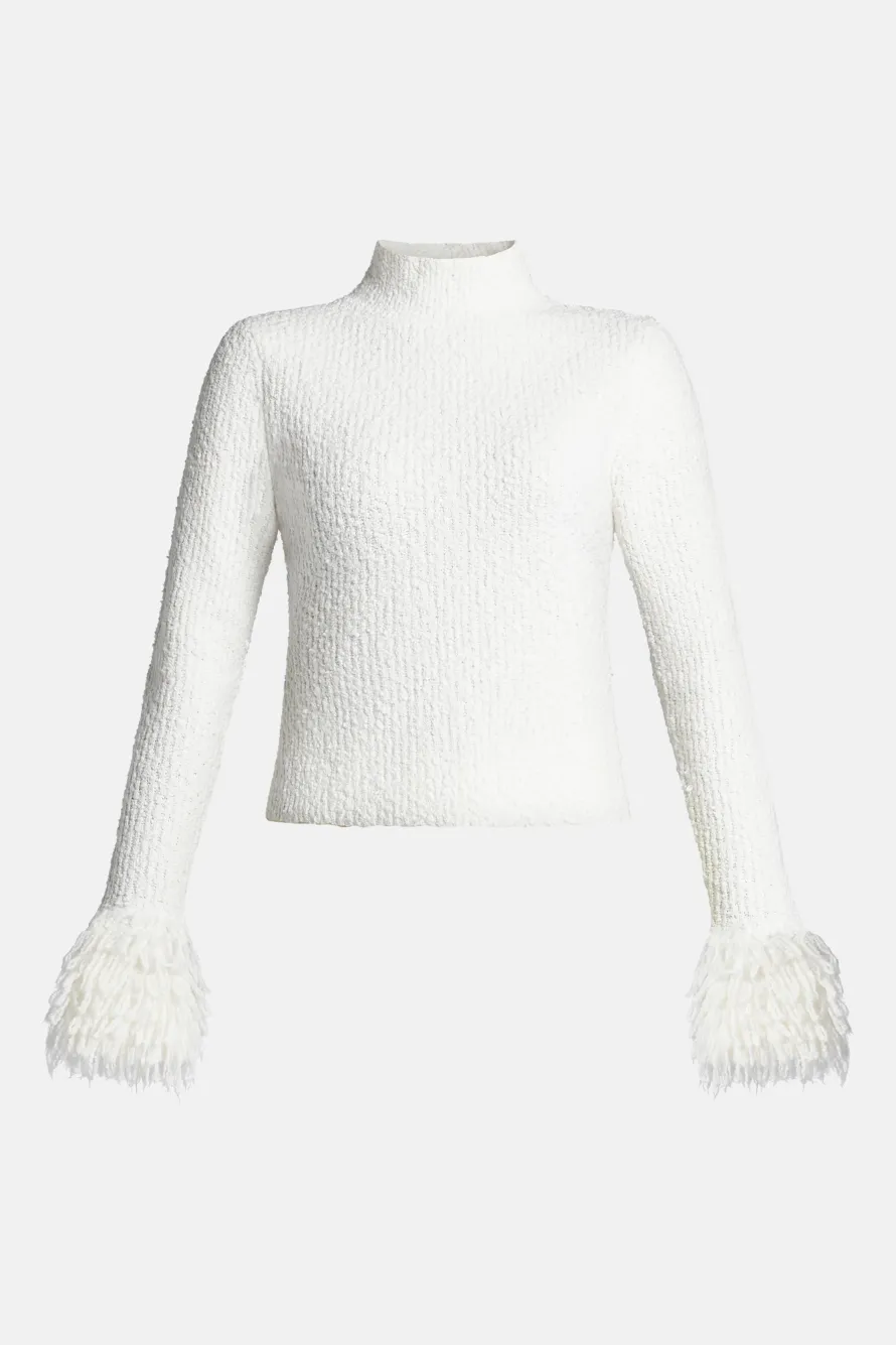 Dimension Textural Knit Skivvy Sleeves Cotton Top in White