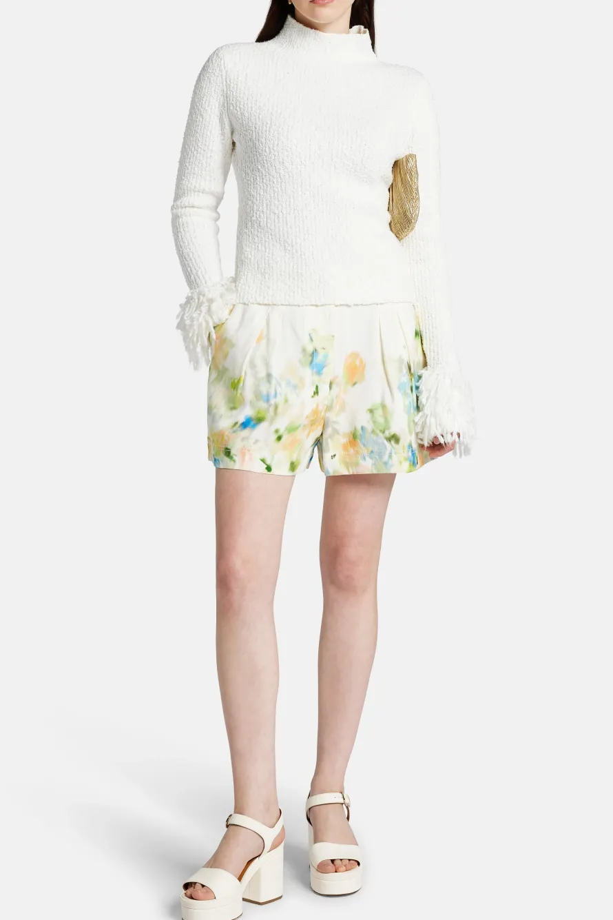 Dimension Textural Knit Skivvy Sleeves Cotton Top in White