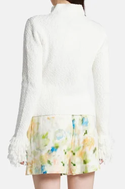 Dimension Textural Knit Skivvy Sleeves Cotton Top in White