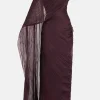 Draped Chiffon Evening Gown With Cape in Burgundy