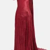 Draped Pleated Satin One Shoulder Cape Evening Gown in Red