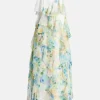 Dreamscape Frill Sleeveless Floral Midi Dress in White