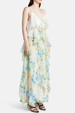 Dreamscape Frill Sleeveless Floral Midi Dress in White