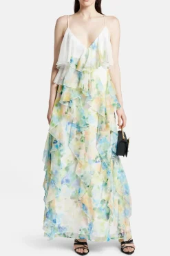 Dreamscape Frill Sleeveless Floral Midi Dress in White