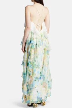 Dreamscape Frill Sleeveless Floral Midi Dress in White