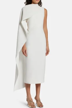 Edith Silk Crepe Midi Dress in White