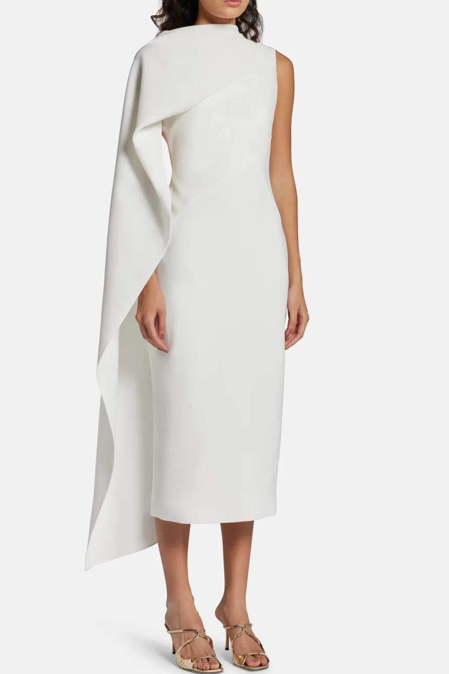 Edith Silk Crepe Midi Dress in White