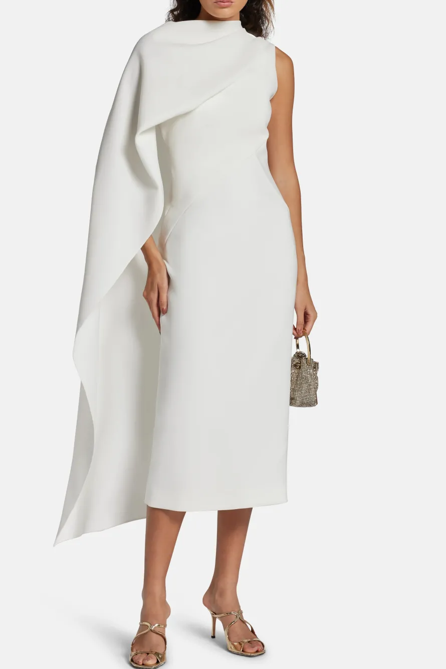 Edith Silk Crepe Midi Dress in White
