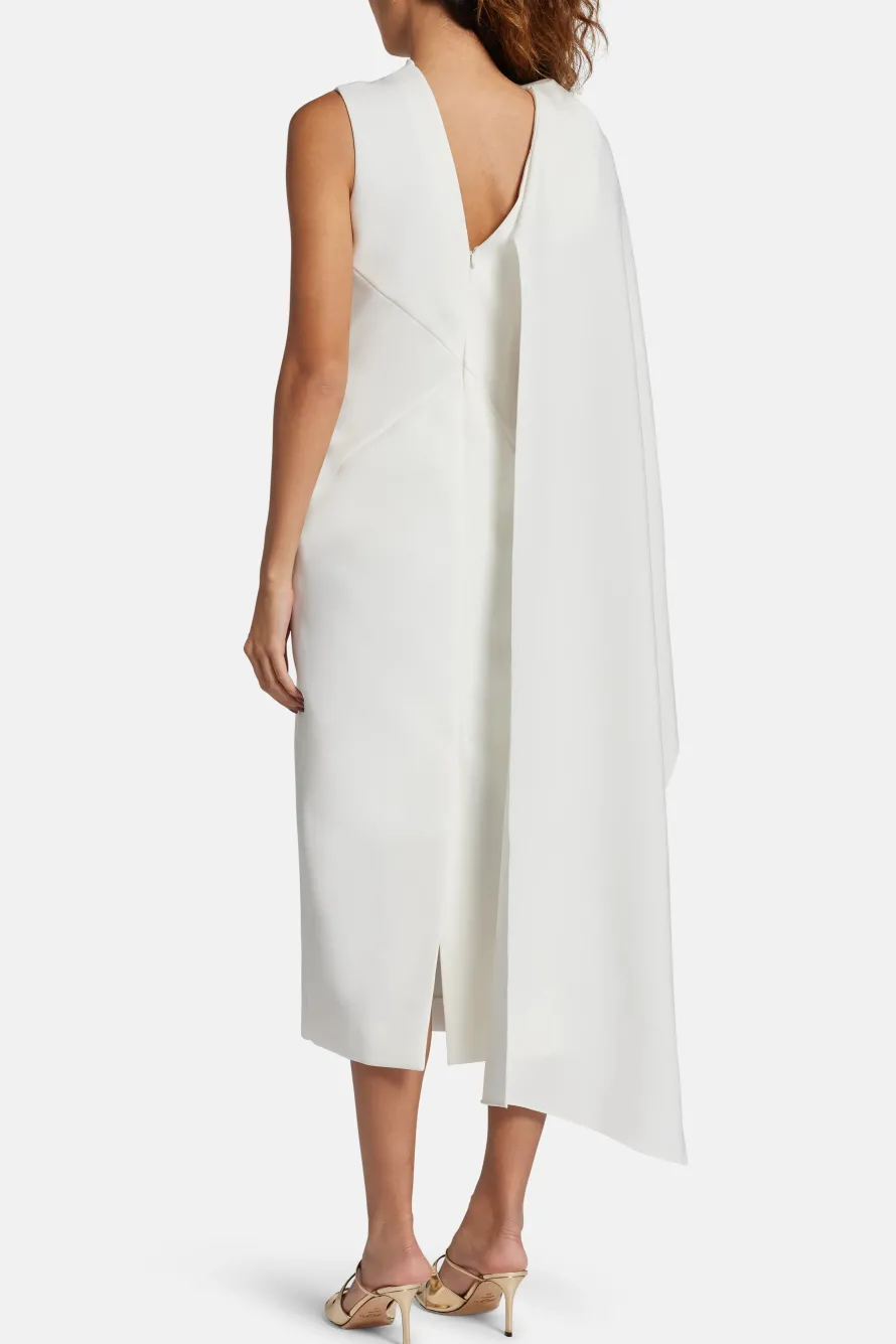 Edith Silk Crepe Midi Dress in White