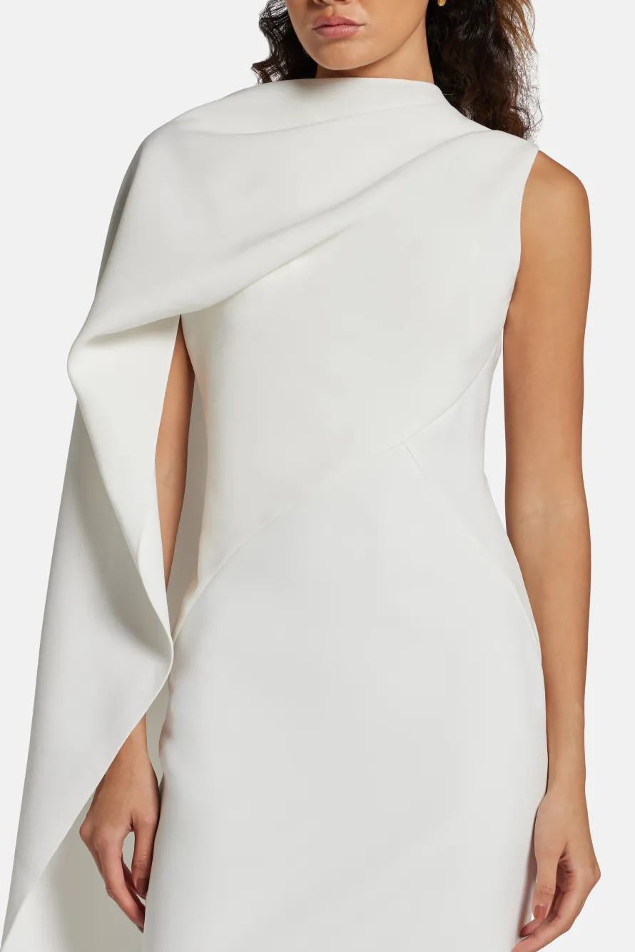 Edith Silk Crepe Midi Dress in White