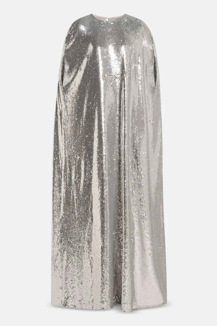 Eleonore Sequins Evening Dress in Silver