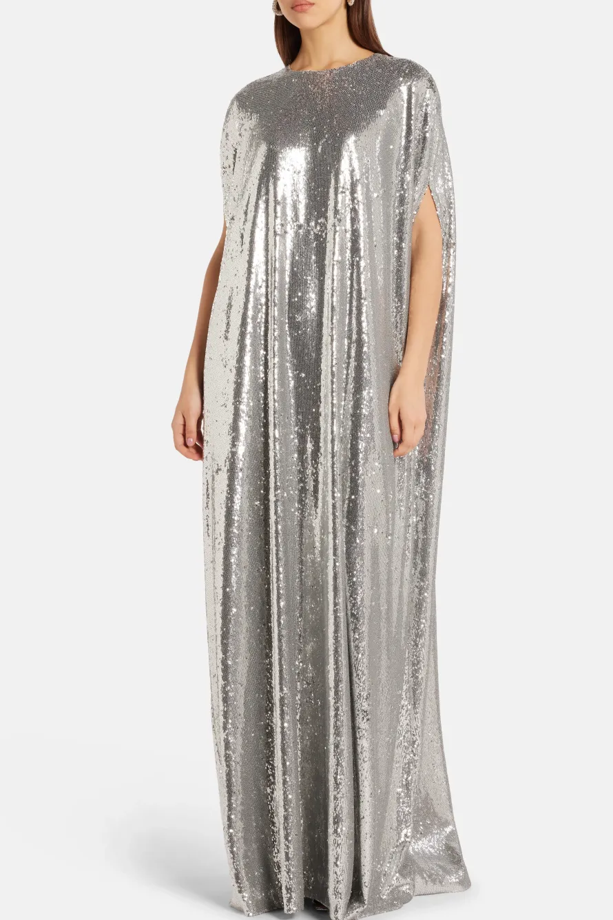 Eleonore Sequins Evening Dress in Silver