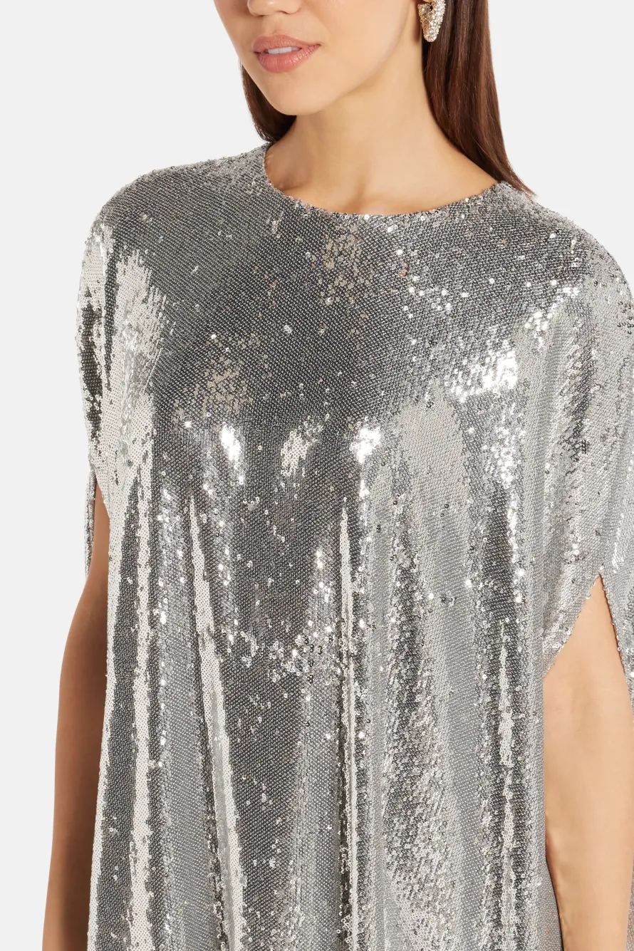 Eleonore Sequins Evening Dress in Silver