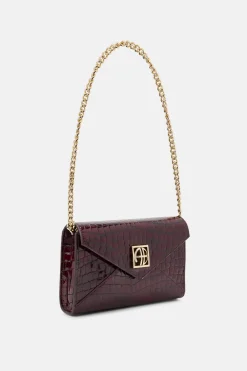 Elly Logo Embossed Mini Clutch Bag in Burgundy